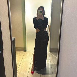 Black/tan lace backless dress